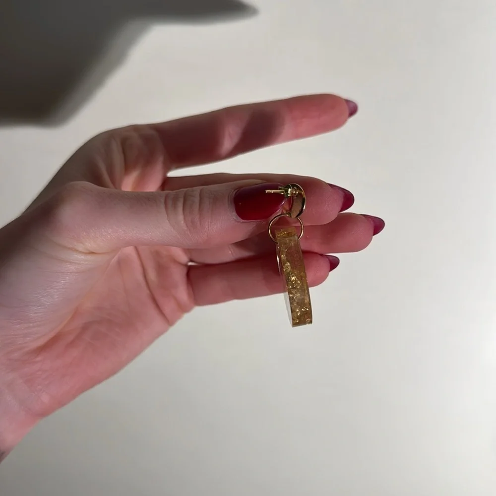 Elegant Gold Leaf Lucite Dangle Post Back Earrings